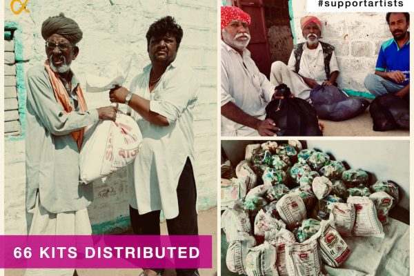 19th April - 66 more households were provided with ration and essentials bringing our total up to 370 households. Over 3.5 lakhs worth of ration was distributed among artists from over 25 villages across 3 states within one week of the food distribution drive!